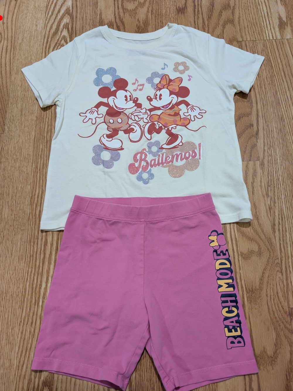 Disney Girls' Minnie & Mickey T-shirt With Minnie Mouse Shorts 7/8